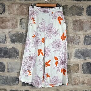 Rachel Roy Women's Linen Floral Wide Leg Cropped Pants M‎ Beige Orange Purple